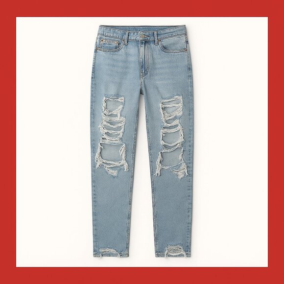 AE Stretch Distressed Ripped Wide Leg Mom Jeans Women’s 14 - Picture 1 of 8